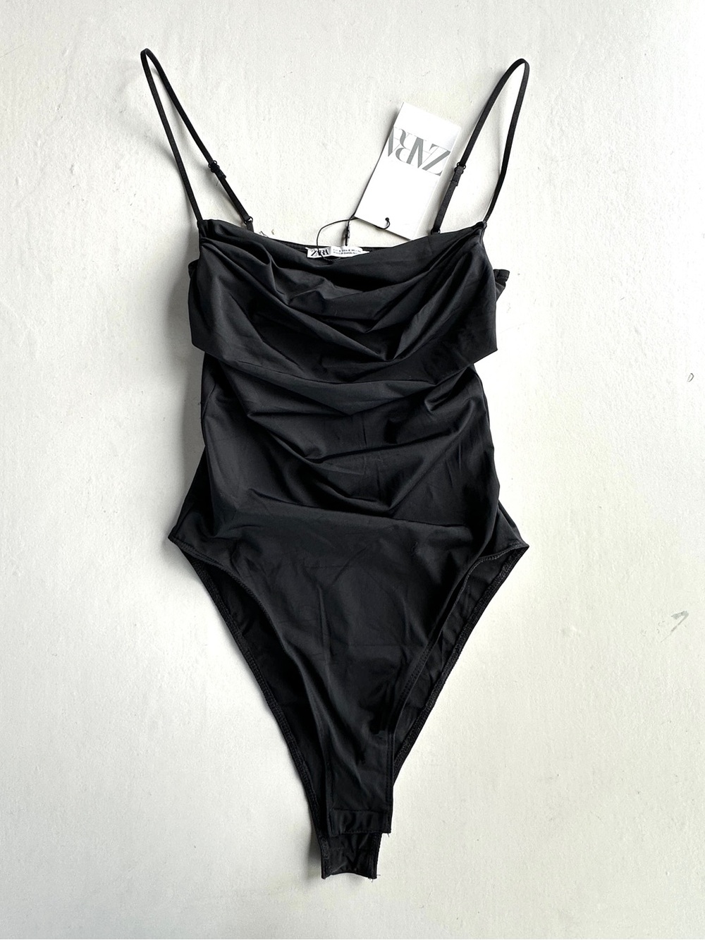 Zara Black Cowl Neck One-Piece Bodysuit